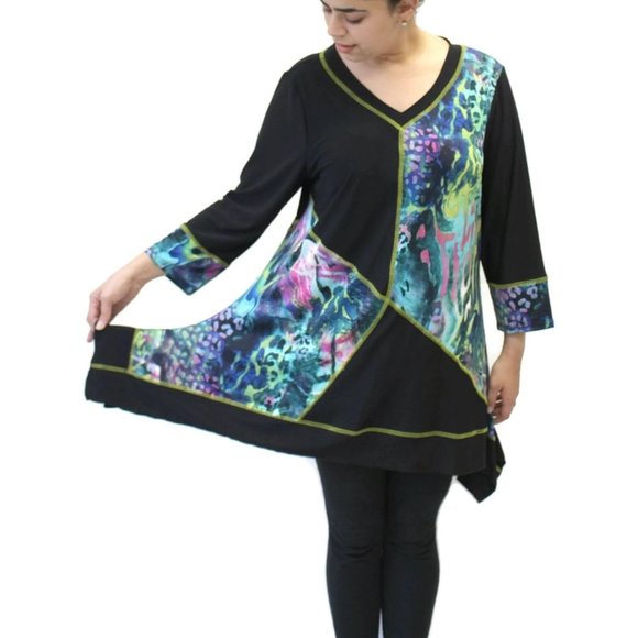 Pretty Woman Funky Patchwork Tunic Top Plus Size, Purple - Picture 3 of 7